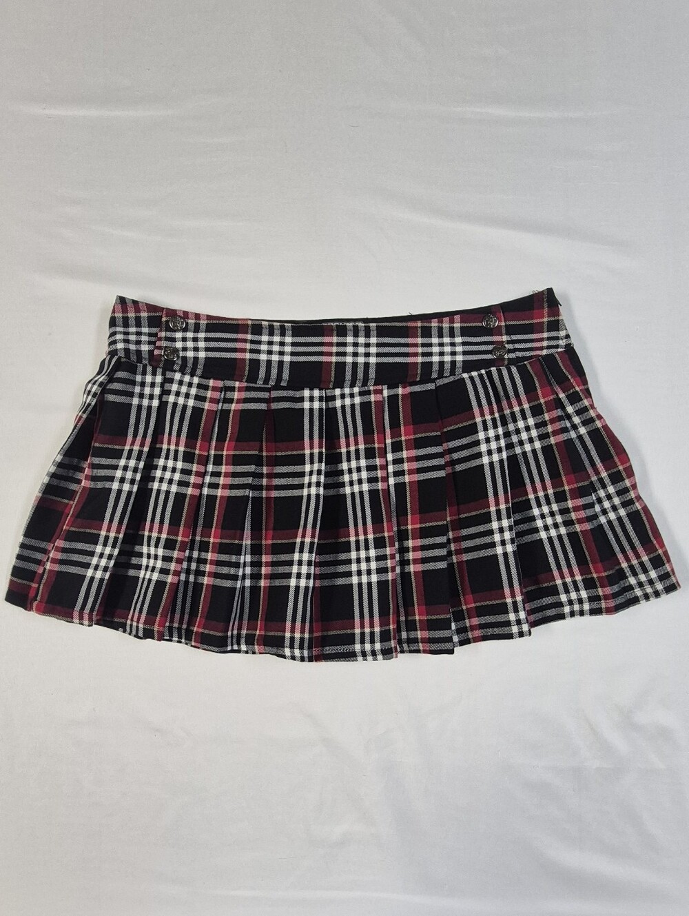 Vintage LIP SERVICE Plaid Mini Skirt Skull Buttons Medium Y2K Grunge
